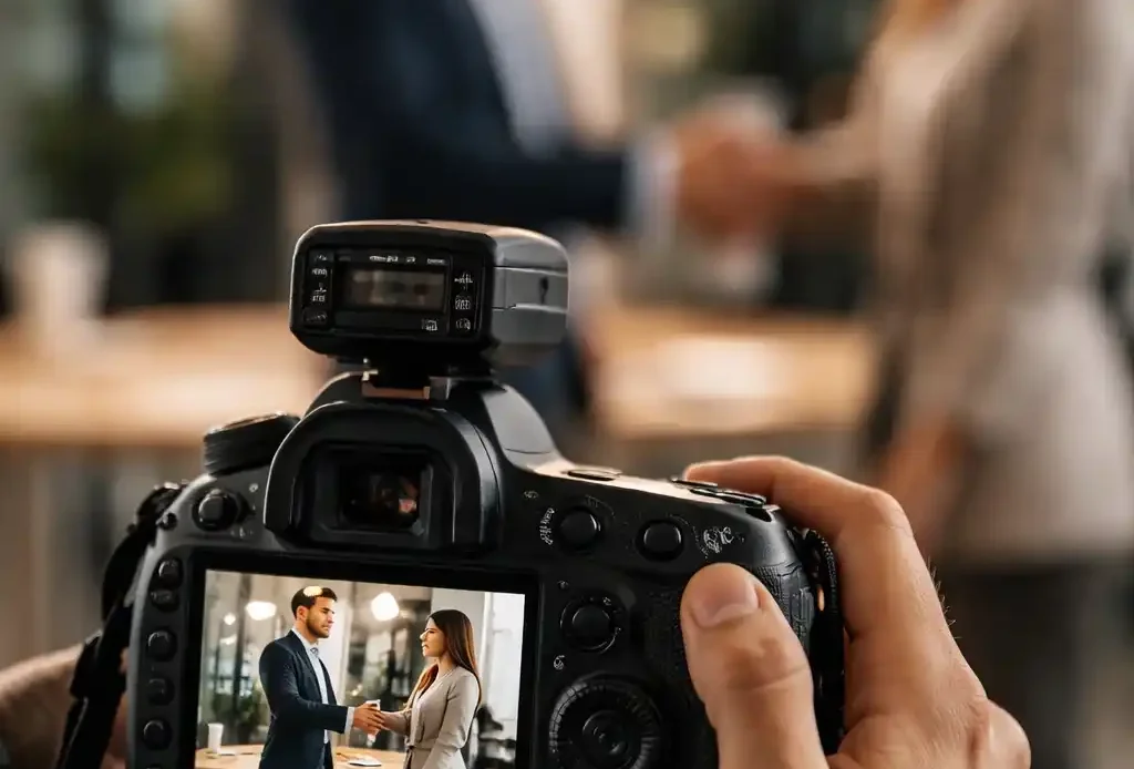 An EnforceMG Employee Takes a Photo at a Client's Event.