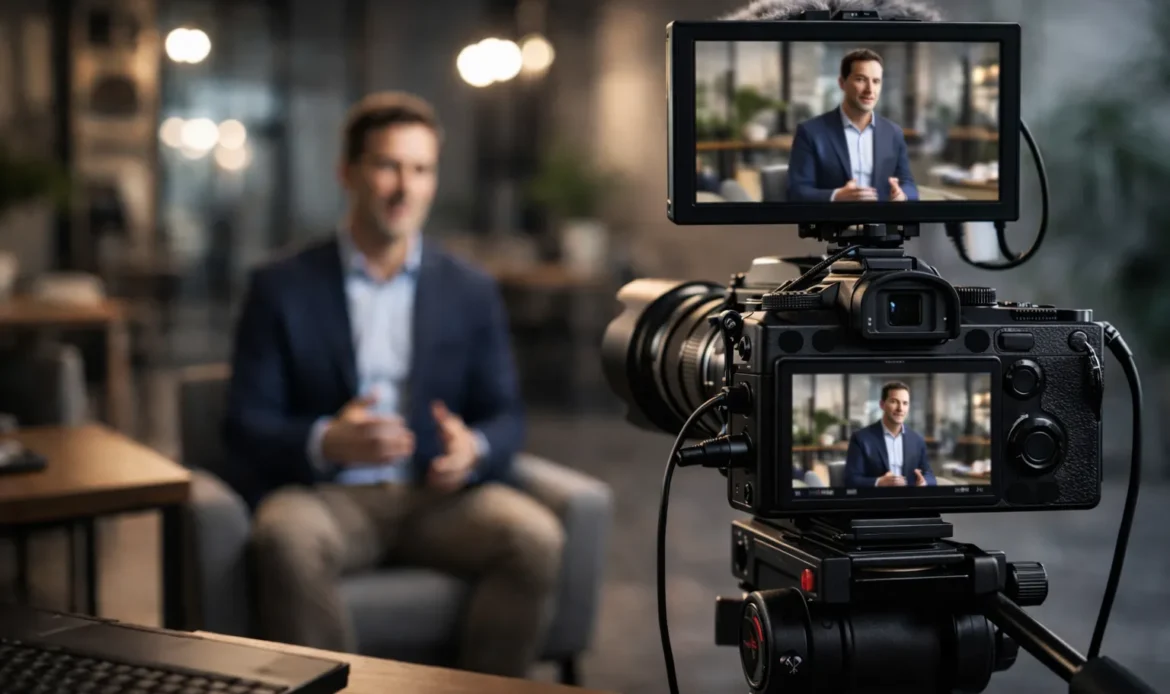 A Video Camera Records an EnforceMG Client in an Interview.
