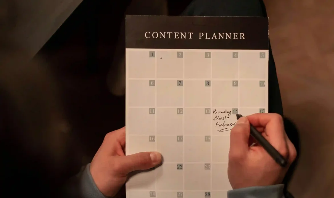 An EnforceMG Employee Plans Out Their Client's Social Media Posting Calendar.