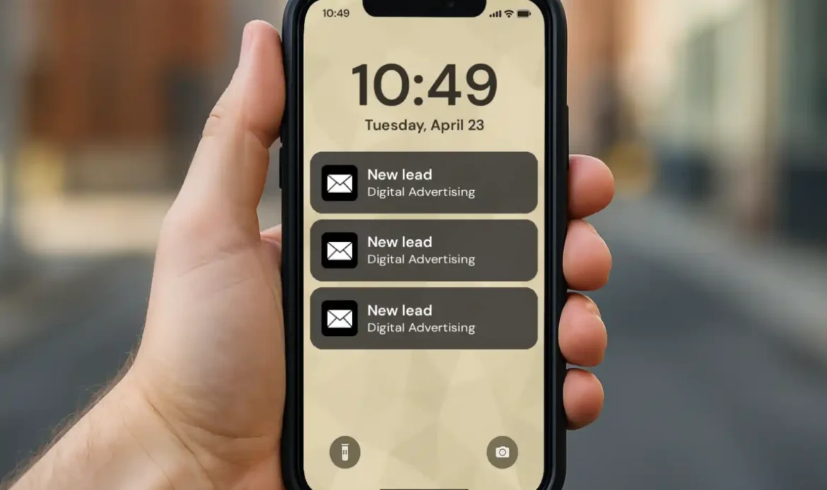 An EnforceMG Client Checks Their Phone To See Many New Lead Notifications Coming In From EnforceMG's Digital Advertising Services.