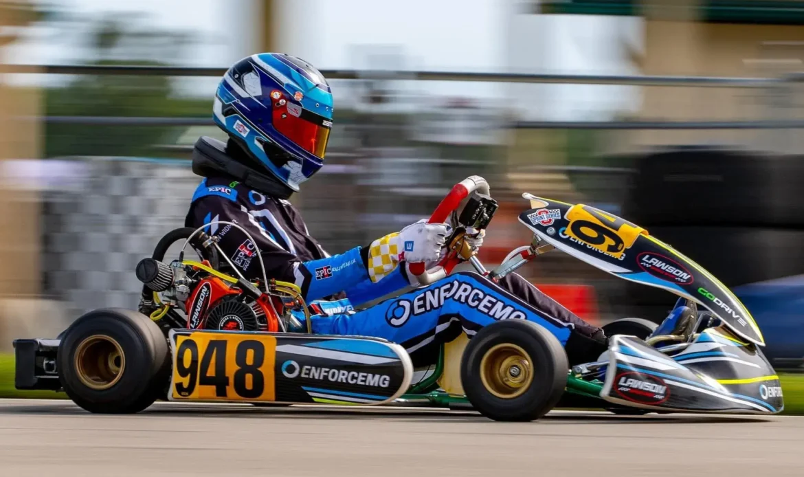 Owner of EnforceMG, Keegan Widmyer, Racing in His 2023 Tony Kart at the 2023 CKNA Regional Race at Pitt Race.